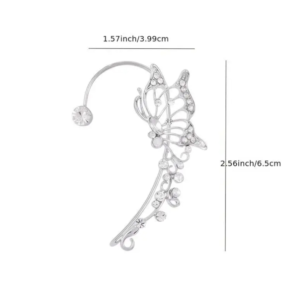 LEFT Butterfly Cuff Earring Wrap No Piercing Zircon Crystal Clip Wedding Boho - Picture 5 of 10